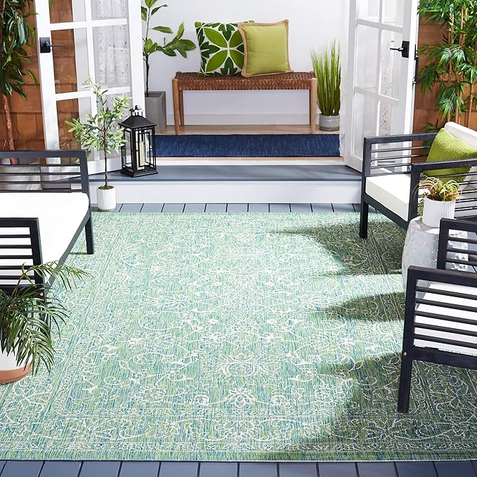SAFAVIEH Courtyard Collection 6'7" x 9'6" Green/Ivory CY8680 Indoor/ Outside Waterproof Easy cleansingPatio Backyard Mudroom Area Mat