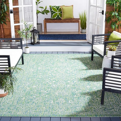 SAFAVIEH Courtyard Collection 6'7" x 9'6" Green/Ivory CY8680 Indoor/ Outside Waterproof Easy cleansingPatio Backyard Mudroom Area Mat
