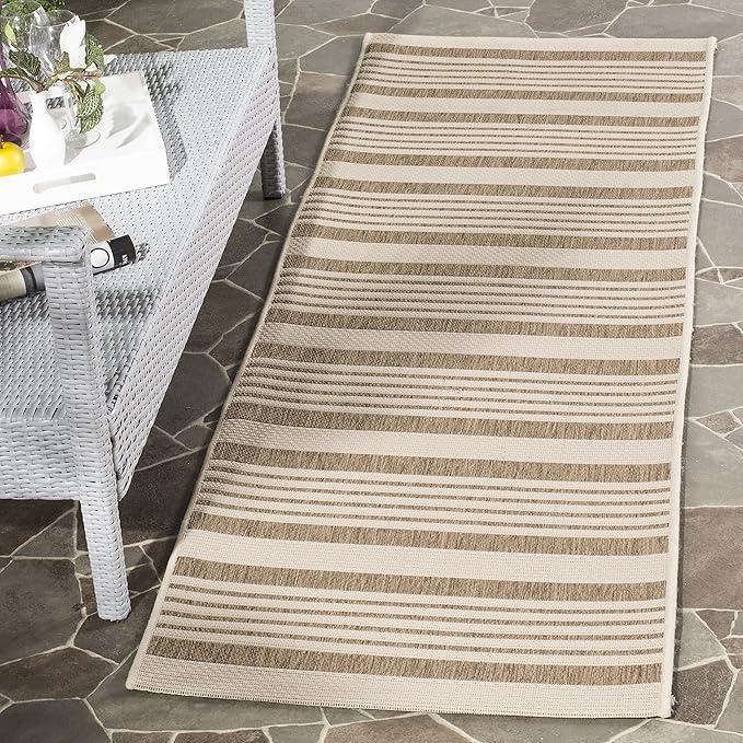 SAFAVIEH Washable Rug Outdoor Courtyard Collection - 2'3" x 22' Runner, Brown & Bone, Non-Shedding & Easy Cleaning, Ideal for Patio, Entryway, Mudroom, Hallway, Kitchen (CY6062-242)
