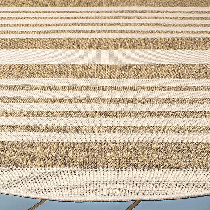 SAFAVIEH Courtyard Collection 6'7" Round Brown/Bone CY6062 Stripe Indoor/ Outside Waterproof Easy cleansingPatio Backyard Mudroom Area Mat