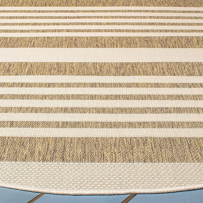 SAFAVIEH Washable Rug Outdoor Courtyard Collection - 7'10" Round, Brown & Bone, Non-Shedding & Easy Cleaning, Ideal for Patio, Backyard, Mudroom (CY6062-242)