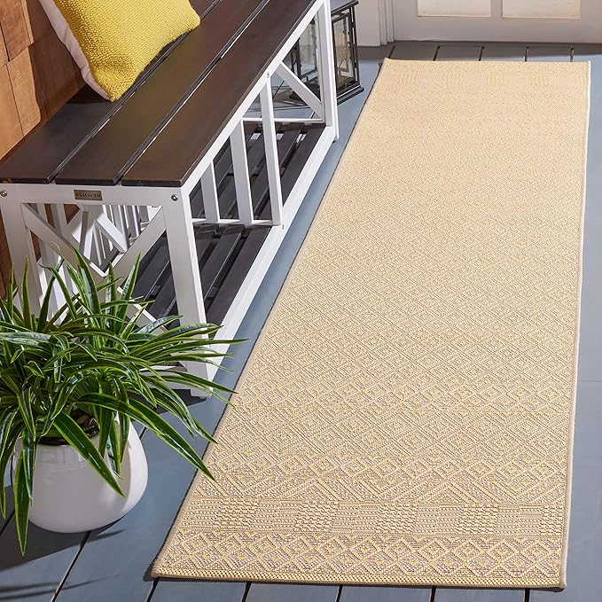 SAFAVIEH Washable Rug Outdoor Courtyard Collection - 2'3" x 8' Runner, Gold & Beige, Non-Shedding & Easy Cleaning, Ideal for Patio, Entryway, Mudroom, Hallway, Kitchen (CY6235-30612)