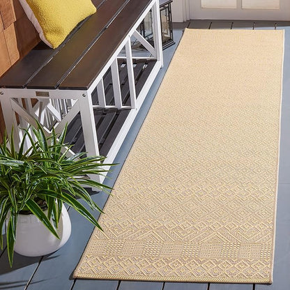 SAFAVIEH Washable Rug Outdoor Courtyard Collection - 2'3" x 8' Runner, Gold & Beige, Non-Shedding & Easy Cleaning, Ideal for Patio, Entryway, Mudroom, Hallway, Kitchen (CY6235-30612)