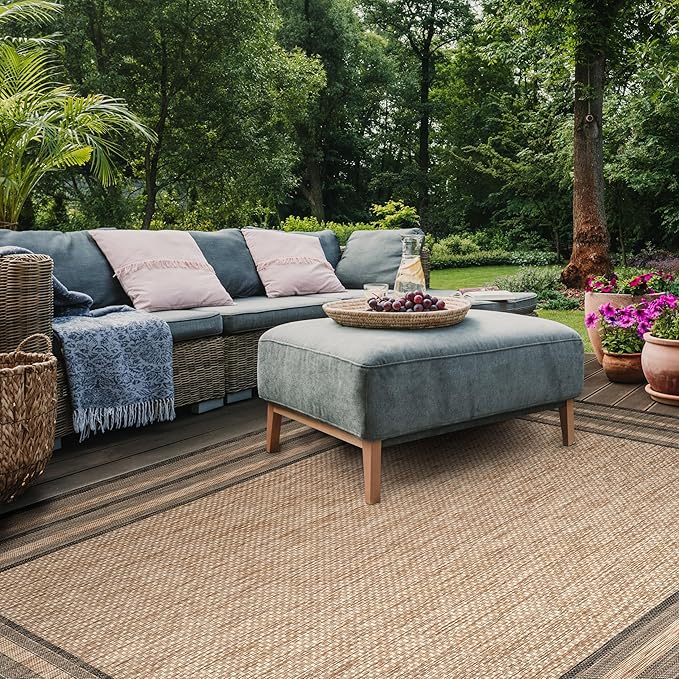 SAFAVIEH Washable Rug Outdoor Courtyard Collection - 2'3" x 16' Runner, Natural & Black, Non-Shedding & Easy Cleaning, Ideal for Patio, Entryway, Mudroom, Hallway, Kitchen (CY8475-37312)