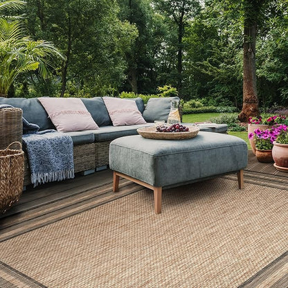 SAFAVIEH Washable Rug Outdoor Courtyard Collection - 2'3" x 16' Runner, Natural & Black, Non-Shedding & Easy Cleaning, Ideal for Patio, Entryway, Mudroom, Hallway, Kitchen (CY8475-37312)