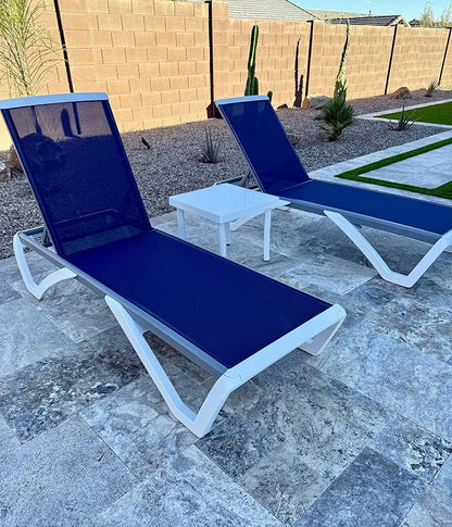 PURPLE LEAF Patio Chaise Lounge Chair Set of 3 Outside Aluminum Plastic Stackable Tanning Chairs for Pool Sunbathing Beach Deck Outdoor Lounger, Dark Blue