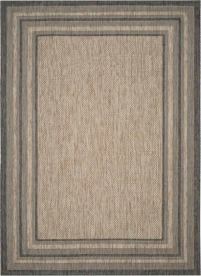 SAFAVIEH Washable Rug Outdoor Courtyard Collection - 10' x 14', Natural & Black, Non-Shedding & Easy Cleaning, Ideal for Patio, Backyard, Mudroom (CY8475-37312)