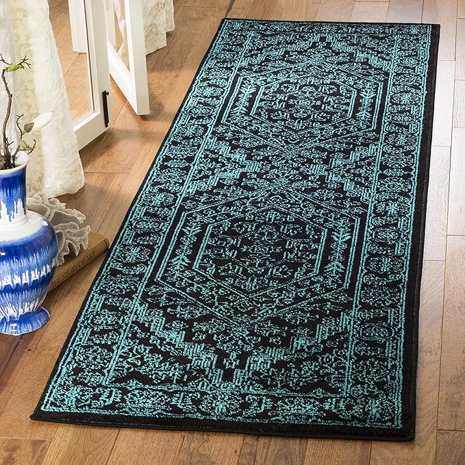 Safavieh Adirondack Collection Runner Rug - 2'6" x 6', Black & Teal, Oriental Medallion Design, Non-Shedding & Easy Care, Ideal for High Traffic Areas in Living Room, Bedroom (ADR108K)