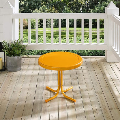 Crosley Furniture Griffith Weather Resistant Retro Metal Outdoor Side Table for Patio, Deck, Porch, Tangerine