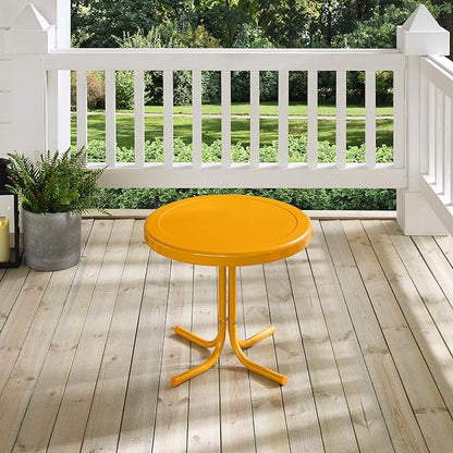 Crosley Furniture Griffith Weather Resistant Retro Metal Outdoor Side Table for Patio, Deck, Porch, Tangerine