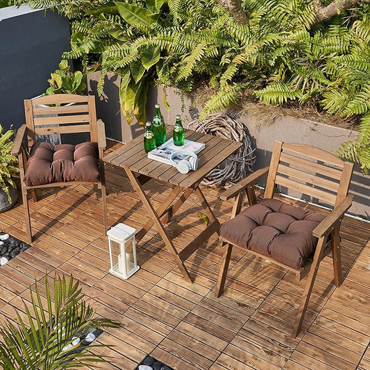 ARTPLAN Outdoor Chair Cushions,Set of 4,19"x19"x4" Patio Seat Pad Cushions with Ties,Wicker Tufed Outdoor Cushions for Patio Furniture,Coffee
