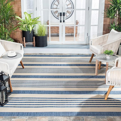 SAFAVIEH Washable Rug Outdoor Courtyard Collection - 2'7" x 5', Beige & Blue, Non-Shedding & Easy Cleaning, Ideal for Patio, Backyard, Mudroom (CY6062-233)