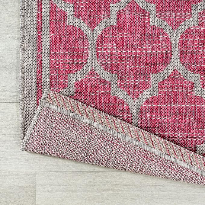 JONATHAN Y Moroccan Trellis Indoor Outdoor Runner Rug 2X8 Fuchsia/Light Gray, Trebol Textured Weave for Backyard, Patio, Porch, Easy-Cleaning, High Traffic, Pet-Friendly, Non-Shedding (SMB109H-28)