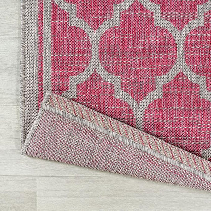 JONATHAN Y Moroccan Trellis Indoor Outdoor Runner Rug 2X8 Fuchsia/Light Gray, Trebol Textured Weave for Backyard, Patio, Porch, Easy-Cleaning, High Traffic, Pet-Friendly, Non-Shedding (SMB109H-28)