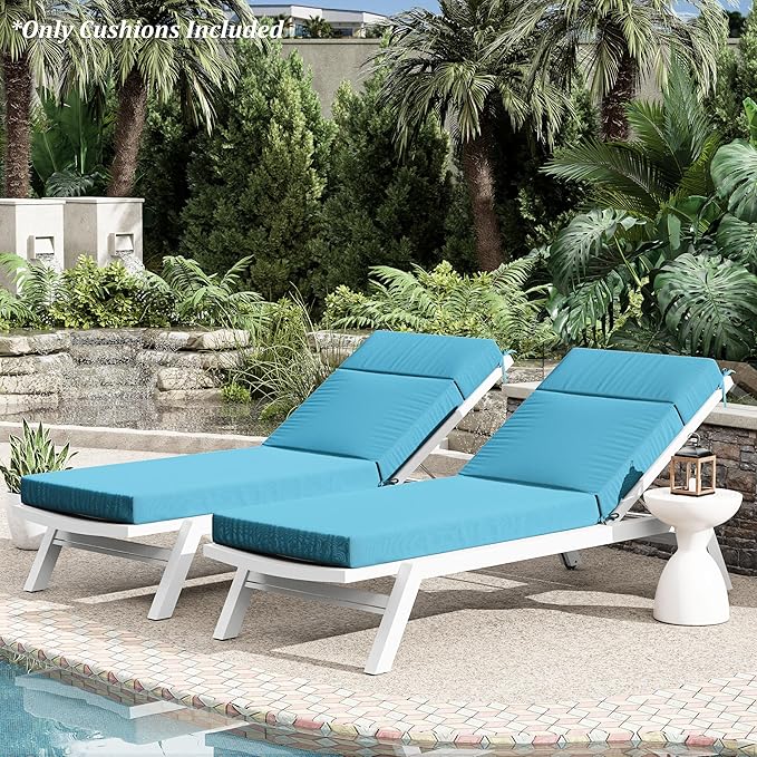 Chaise Lounge Cushion for Outdoor Furniture, Waterproof Fade and Tear Resistant Lounge Deck Chair Cushions for Patio Lawn Pool Resort Hotel