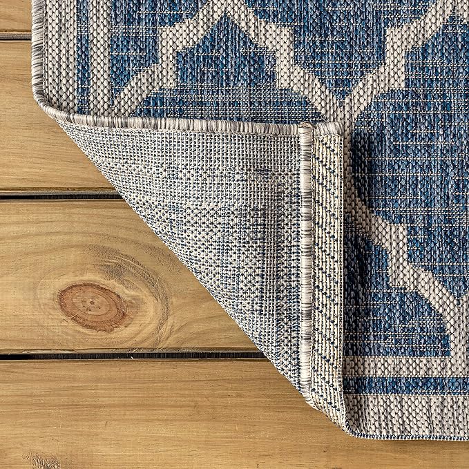 JONATHAN Y Moroccan Trellis Indoor Outdoor Square Area Rug 5X5 Navy/Gray, Trebol Textured Weave for Backyard, Patio, Porch, Easy-Cleaning, High Traffic, Pet-Friendly, Non-Shedding (SMB109D-5SQ)