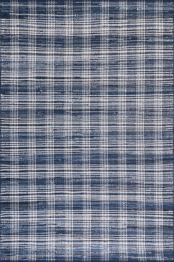 Dash & Albert Denim Plaid Blue Machine Washable Rug, 6 X 9 Feet, Blue/White Plaid Pattern