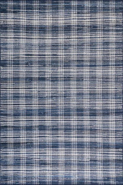 Dash & Albert Denim Plaid Blue Machine Washable Rug, 6 X 9 Feet, Blue/White Plaid Pattern