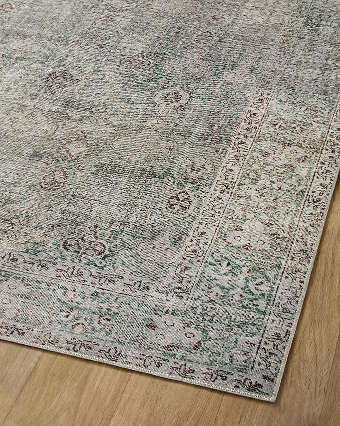 Loloi Chris Loves Julia Jules Collection JUL-08 Emerald/Antique Ivory 3'-6'' x 5'-6'', .13" Pile Height, Accent Rug