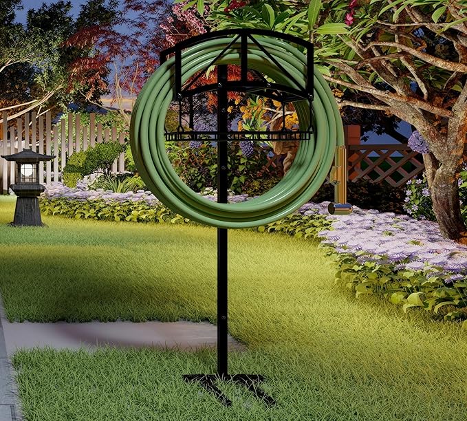 Fire Beauty Garden Hose Holder with Storage Basket,Heavy-Duty,80+lb Capacity,Rust-Proof Stainless Steel,Holds 150ft Hose
