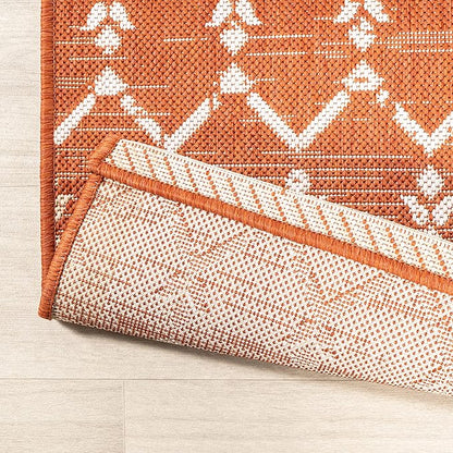 JONATHAN Y Moroccan Geometric Indoor Outdoor Runner Rug 2X10 Orange/Cream, Ourika Textured Weave for Backyard, Patio, Porch, Easy-Cleaning, High Traffic, Pet-Friendly, Non-Shedding (SMB108P-210)