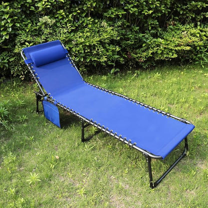VEIKOU Chaise Lounge Chair 5-Position for Outside, Upgraded Adjustable Sun Lounger, Folding Outdoor Lounge Chairs for Lawn Patio Pool Beach Sunbath, Blue Lounge Chair