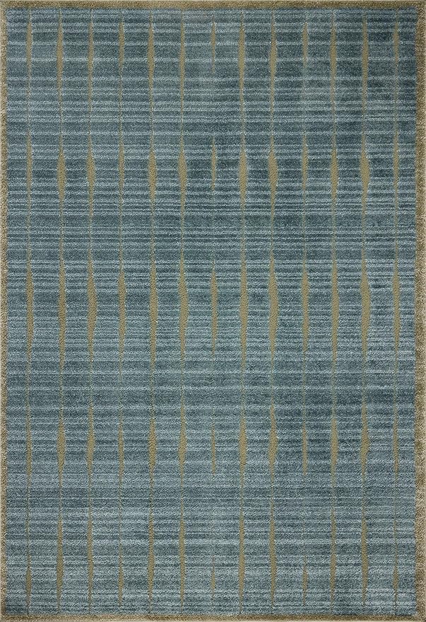 Loloi Chris Loves Julia Calvin Collection CLV-02 Ocean/Olive 2'-7" x 7'-6" Runner Rug Checkered Neutral Soft Living Room Bedroom Carpet