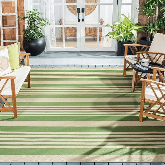 SAFAVIEH Washable Rug Outdoor Courtyard Collection - 7'10" Square, Green & Beige, Non-Shedding & Easy Cleaning, Ideal for Patio, Backyard, Mudroom (CY6062-244)