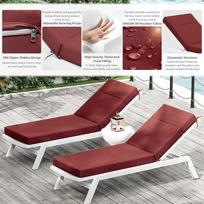 Chaise Lounge Cushion for Outdoor Furniture, Waterproof Fade and Tear Resistant Lounge Deck Chair Cushions for Patio Lawn Pool Resort Hotel