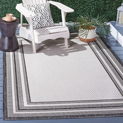 SAFAVIEH Washable Rug Outdoor Courtyard Collection - 4' Square, Ivory & Black, Non-Shedding & Easy Cleaning, Ideal for Patio, Backyard, Mudroom (CY8475-53712)