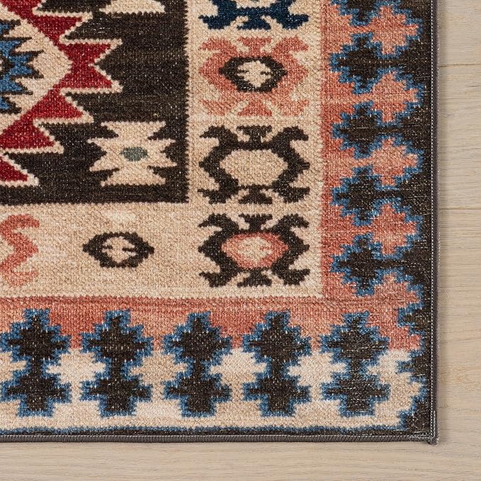 Dash & Albert Balsam Kilim Multi Machine Washable Rug, 7.5 X 9.5 Feet, Red Geometric Pattern