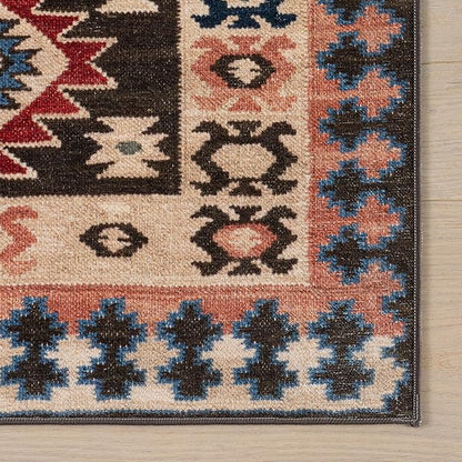 Dash & Albert Balsam Kilim Multi Machine Washable Rug, 9.5 X 13.5 Feet, Red Geometric Pattern