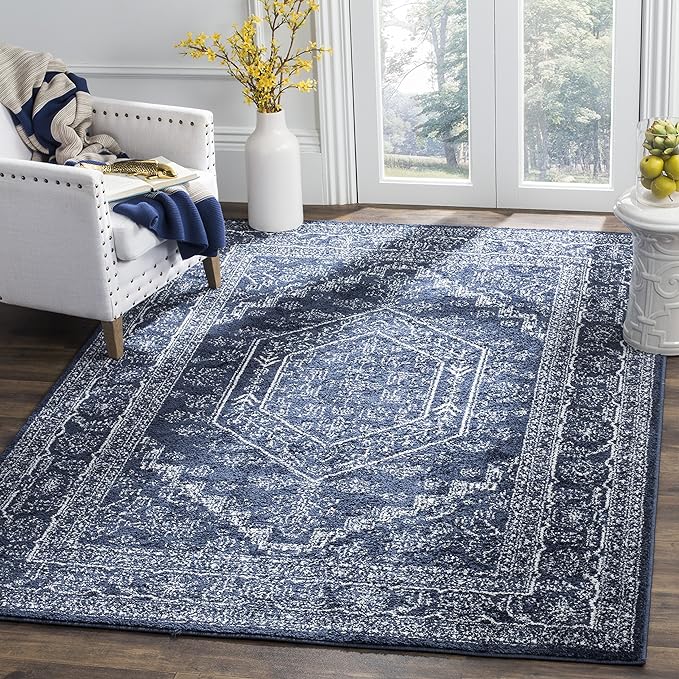 SAFAVIEH Adirondack Collection Accent Rug - 4' x 6', Navy & Ivory, Oriental Medallion Design, Non-Shedding & Easy Care, Ideal for High Traffic Areas in Entryway, Living Room, Bedroom (ADR108N)