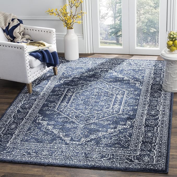 SAFAVIEH Adirondack Collection Area Rug - 5'1" x 7'6", Navy & Ivory, Oriental Medallion Design, Non-Shedding & Easy Care, Ideal for High Traffic Areas in Living Room, Bedroom (ADR108N)