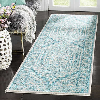 SAFAVIEH Adirondack Collection Runner Rug - 2'6" x 8', Ivory & Teal, Oriental Medallion Design, Non-Shedding & Easy Care, Ideal for High Traffic Areas in Living Room, Bedroom (ADR108G)