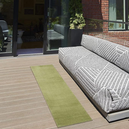 Nourison Essentials Indoor/Outdoor Green 2'2'' x 10' Area-Rug, Easy-Cleaning, Non Shedding, Bed Room, Living Room, Dining Room, Backyard, Deck, Patio (2x10)