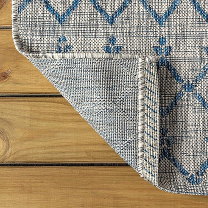 JONATHAN Y Moroccan Geometric Indoor Outdoor Area Rug 5X8 Light Gray/Navy, Ourika Textured Weave for Backyard, Patio, Porch, Easy-Cleaning, High Traffic, Pet-Friendly, Non-Shedding (SMB108A-5)
