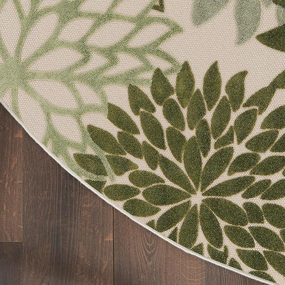 Nourison Home Aloha Indoor/Outdoor Ivory Green 7'10" x Round Area Rug, Easy-Cleaning, Non Shedding, Bed Room, Living Room, Dining Room, Backyard, Patio, Deck (8 Round)