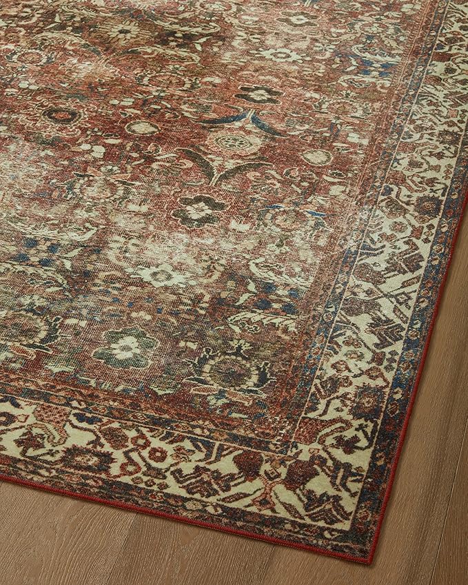 Loloi Magnolia Home by Joanna Gaines Banks Collection BAN-04 Brick/Ivory 2'-6" x 7'-6", .13" Pile Height, Machine Washable, Runner Rug