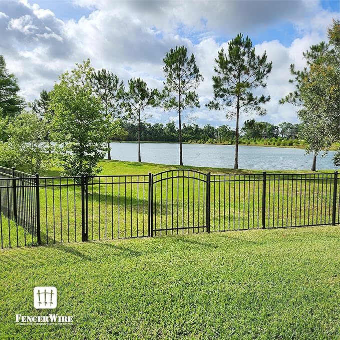 Fencer Wire Heavy Duty Arched Decorative Fence Gate, 6FT Height x 4FT Width Outdoor Fence Gate, Outdoor Anti-Rust Metal Steel Gate for Fencing Barrier, Garden Gate with Gate Lock