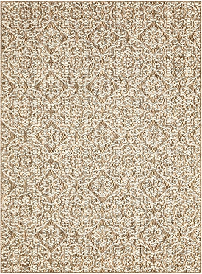 Nicole Miller New York Patio Country Danica Transitional Geometric Indoor/Outdoor Area Rug, Brown/Beige, 5'2"x7'2"
