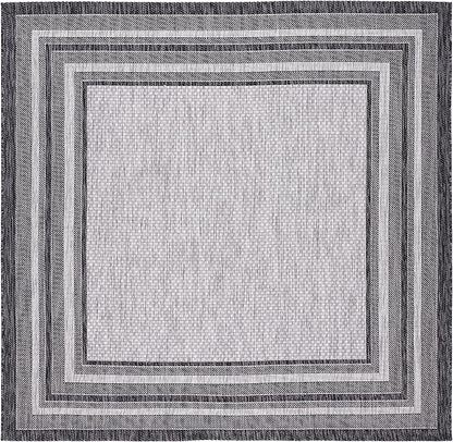 SAFAVIEH Washable Rug Outdoor Courtyard Collection - 4' Square, Light Grey & Black, Non-Shedding & Easy Cleaning, Ideal for Patio, Backyard, Mudroom (CY8475-37612)