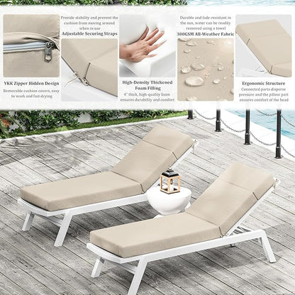 Chaise Lounge Cushion for Outdoor Furniture, Waterproof Fade and Tear Resistant Lounge Deck Chair Cushions for Patio Lawn Pool Resort Hotel