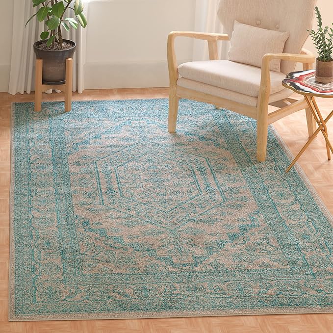 SAFAVIEH Adirondack Collection Accent Rug - 3' x 5', Light Grey & Teal, Oriental Medallion Design, Non-Shedding & Easy Care, Ideal for High Traffic Areas in Entryway, Living Room, Bedroom (ADR108L)