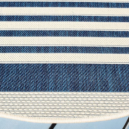 SAFAVIEH Washable Rug Outdoor Courtyard Collection - 5'3" Round, Navy & Beige, Non-Shedding & Easy Cleaning, Ideal for Patio, Backyard, Mudroom (CY6062-268)