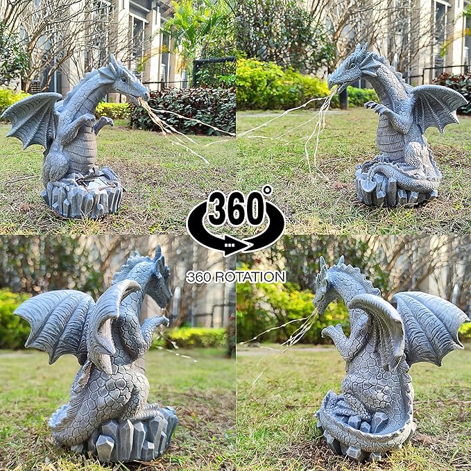 Solar Dragon Garden Statues Outdoor Lights Watering Decor, Resin Dragon Figurine with 30 LED String Lights Lawn Patio Balcony Art Decoration,Housewarming, Birthday,Mothers Day Mom Gifts
