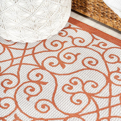 JONATHAN Y Vintage Filigree Indoor Outdoor Runner Rug 2X8 Cream/Orange, Madrid Textured Weave for Backyard, Patio, Porch, Easy-Cleaning, High Traffic, Pet-Friendly, Non-Shedding (SMB107L-28)
