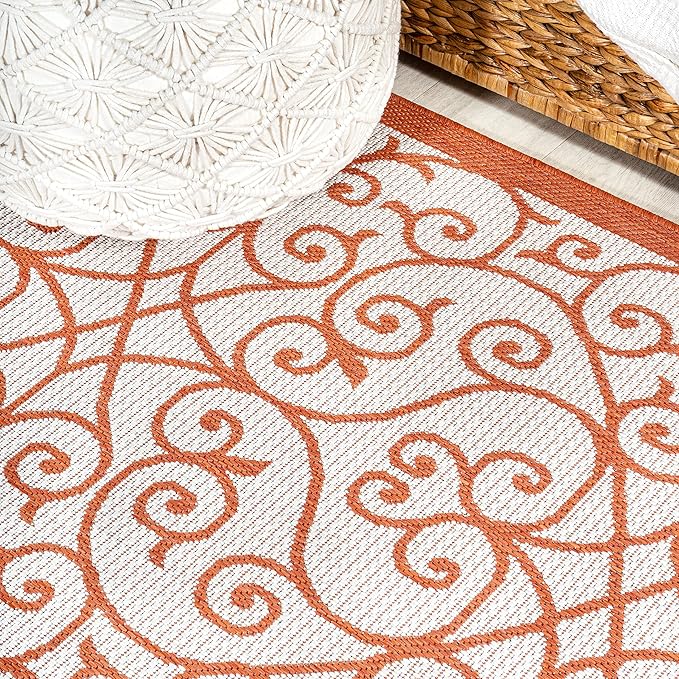 JONATHAN Y Vintage Filigree Indoor Outdoor Runner Rug 2X10 Cream/Orange, Madrid Textured Weave for Backyard, Patio, Porch, Easy-Cleaning, High Traffic, Pet-Friendly, Non-Shedding (SMB107L-210)