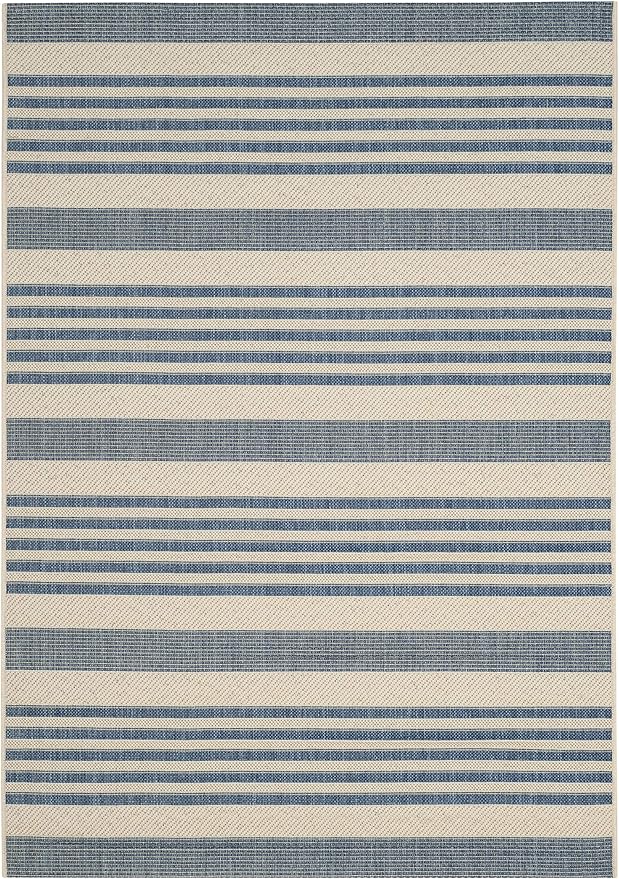 SAFAVIEH Washable Rug Outdoor Courtyard Collection - 4' x 5'7", Beige & Blue, Non-Shedding & Easy Cleaning, Ideal for Patio, Backyard, Mudroom (CY6062-233)