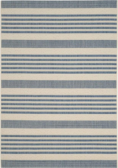 SAFAVIEH Washable Rug Outdoor Courtyard Collection - 4' x 5'7", Beige & Blue, Non-Shedding & Easy Cleaning, Ideal for Patio, Backyard, Mudroom (CY6062-233)